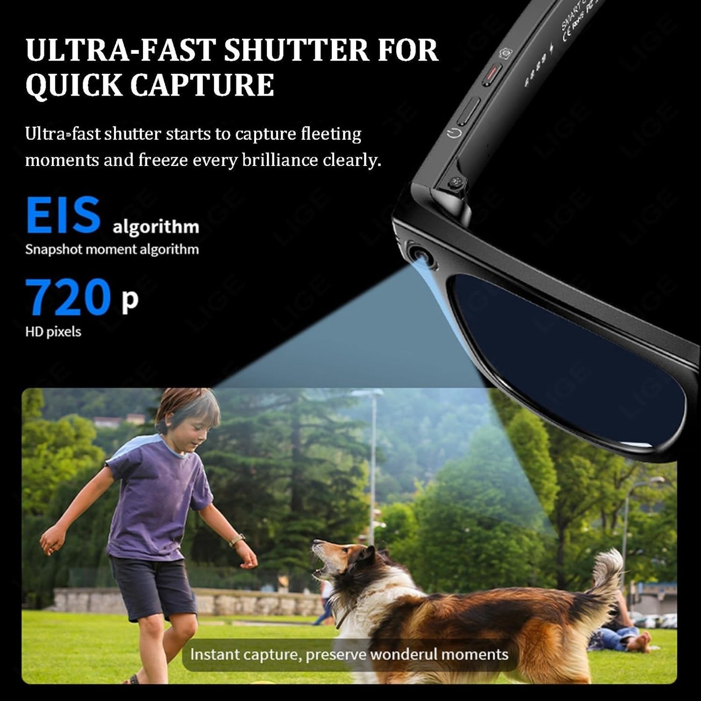 AI Smart Camera Glasses with 8MP Camera and Speaker for 4k Video