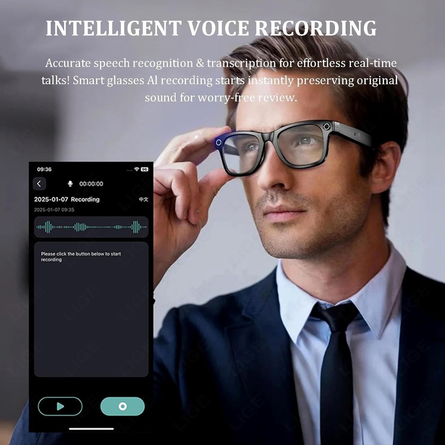 AI Smart Camera Glasses with 8MP Camera and Speaker for 4k Video