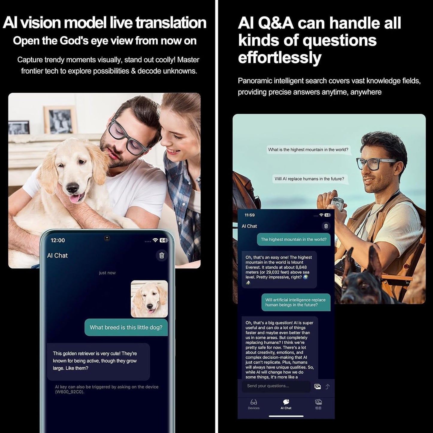 AI Smart Camera Glasses with 8MP Camera and Speaker for 4k Video